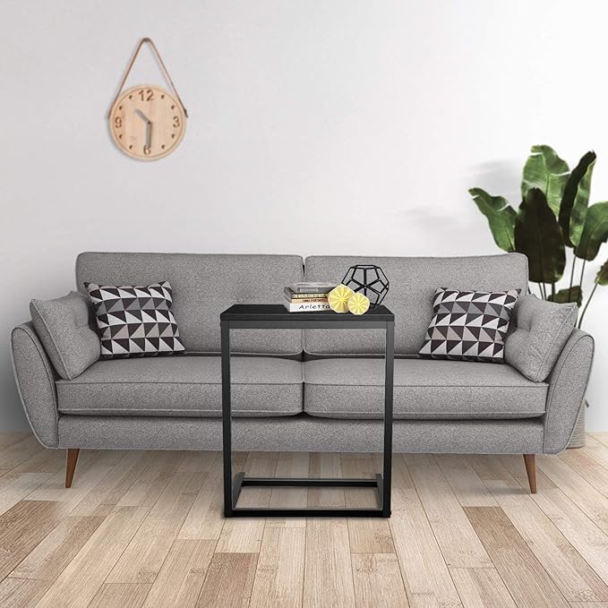 YSSOA Shelving Unit Hardwood Surface, Sofa-End Snack Desk, 21.75 Inch, Black-Thickened