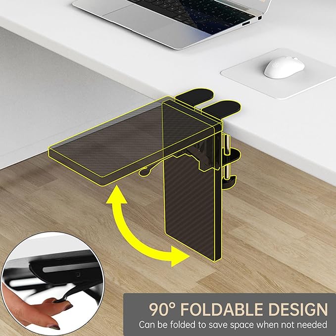 Ergonomics Desk Extender Tray, 11.8"x5.9" Punch-Free Clamp on, Foldable Keyboard Drawer Tray, Table Mount Arm Wrist Rest Shelf, Computer Elbow Arm Support