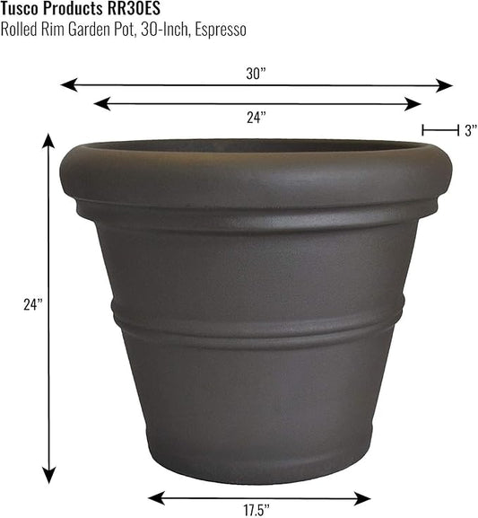 Tusco Products RR30ES Classic Rolled Rim Garden Planter, 30", Espresso
