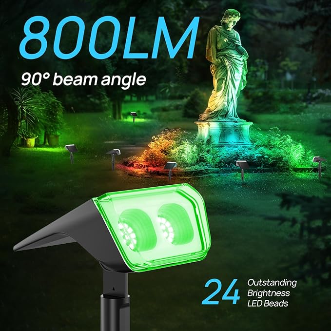 Consciot Solar Spot Lights Outdoor, 30 LEDs Waterproof Color Changing Solar Lights, 2 in 1 Adjustable Wall Lights, 10 Colors, D2D Modes Solar Landscape Spotlights for Garden Yard Walkway, 2 Pack