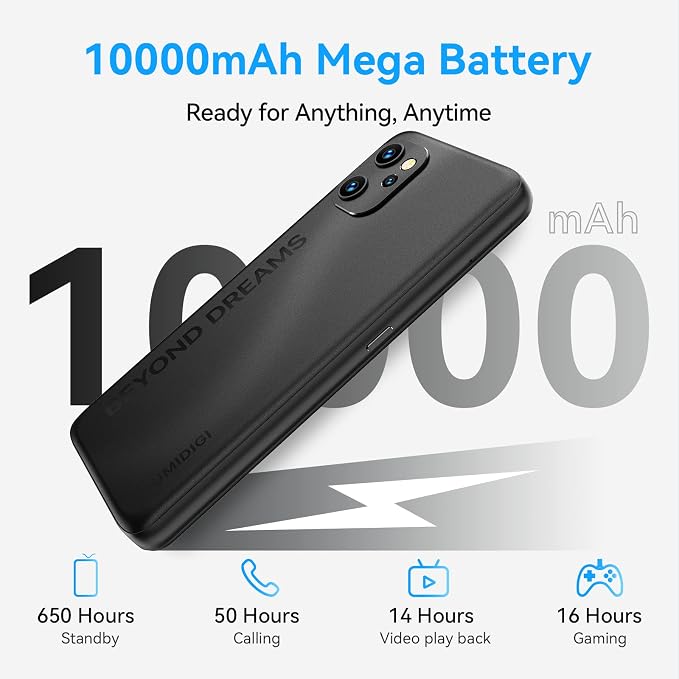 UMIDIGI Power 7 MAX Unlocked Cell Phone,6GB+128GB 10000mAh Battery,6.7" Full Screen + 48MP AI Triple Camera Android Smartphone,NFC,GPS,Face & Fingerprint,BLE 5.0, WiFi 2.4GHz/5GHz,Warranty,Black