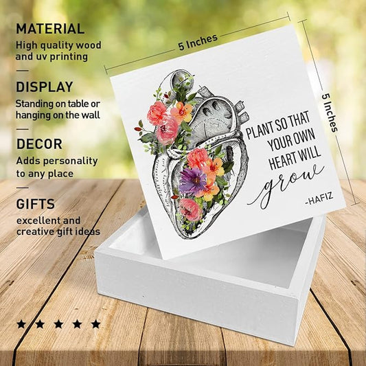 Home Office Desk Wooden Box Sign Decor, Plant So That Your Own Heart Will Grow, Inspirational Quotes Desk Decor Motivational Desk Decorations for Women Men Student Office Classroom School