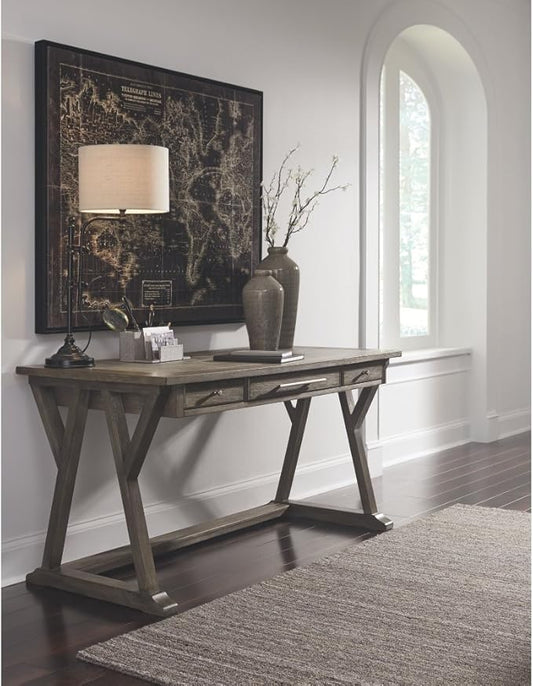 Signature Design by Ashley Luxenford Rustic Farmhouse 60" Home Office Desk with Drawers, Distressed Gray