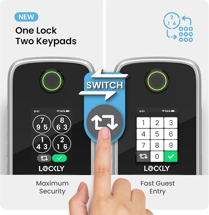 Lockly Secure Pro Smart Lock with Handle - Biometric Fingerprint & Patented Anti-Peep PIN Genie Keypad, Built-in Wi-Fi Keyless Entry Door Lock, App Remote Control, Works with Alexa & Google Assistant