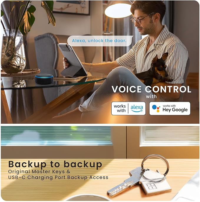 Lockly Secure Pro Smart Lock with Handle - Biometric Fingerprint & Patented Anti-Peep PIN Genie Keypad, Built-in Wi-Fi Keyless Entry Door Lock, App Remote Control, Works with Alexa & Google Assistant