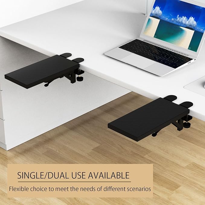 Ergonomics Desk Extender Tray, 11.8"x5.9" Punch-Free Clamp on, Foldable Keyboard Drawer Tray, Table Mount Arm Wrist Rest Shelf, Computer Elbow Arm Support