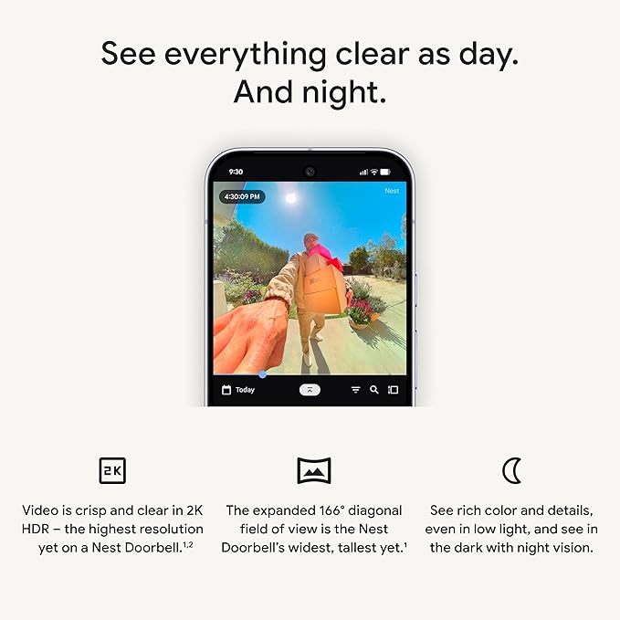 Google Nest Doorbell (Wired, 3rd Gen) - 2K Video, Live View - 2025 - Hazel | Video doorbell, 2K HDR, intelligent alerts, color night vision, 2-way audio, works with Google Home & Gemini