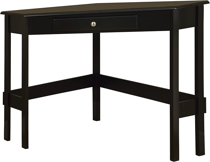 Kings Brand Furniture Wood Corner Desk with Drawer (Black)