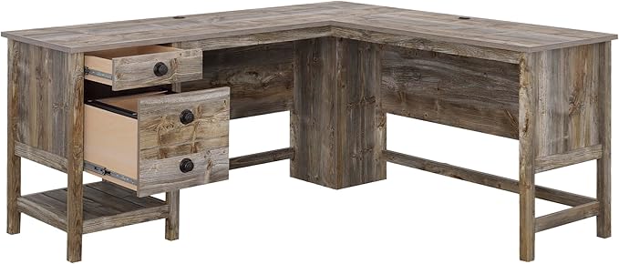Sauder Cottage Road L-Desk, L: 65.12" x W: 58.66" x H: 29.76", Rustic Cedar finish