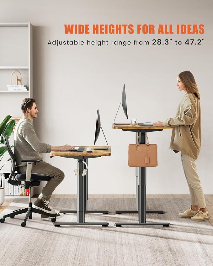 Electric Standing Desk Adjustable Height Sit Stand Desk, 48" x 24" Stand Up Desk, Low Noise Computer Desk, Home Office Desk with Whole-Piece Board, Memory Function & Child Lock