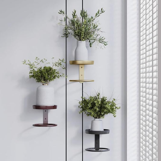 Metal Wall Planters Mid Century Modern Floating Shelves for Indoor Hanging Plants, Space-Saving Vertical Garden for Home & Office 3 Pack Gold