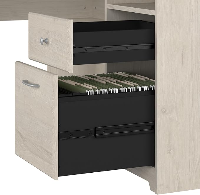 Bush Furniture Cabot 60W L Shaped Computer Desk with Storage in Linen White Oak