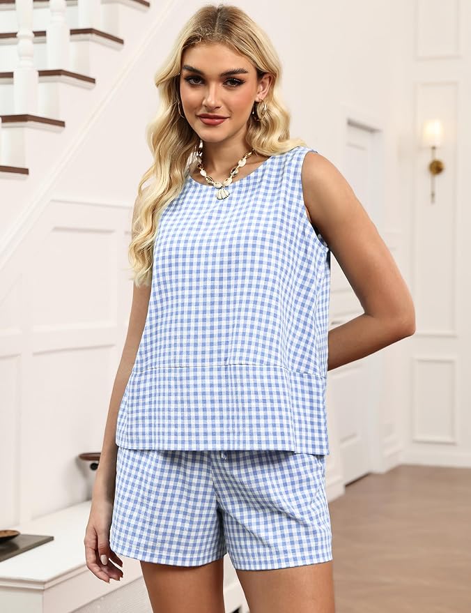 LOMON Women's Trendy 2 Piece Outfits Shorts Sets Summer Crew Neck Sleeveless Tank Top and Bottom Matching with Pockets 2026