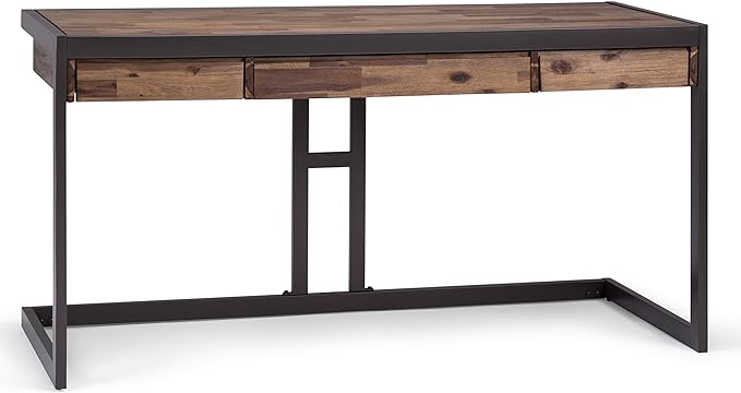 SIMPLIHOME Erina SOLID ACACIA WOOD Industrial 60 Inch Wide Writing Office Desk in Rustic Natural Aged Brown, For the Workstation and Study Table
