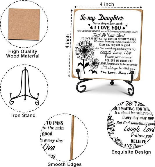 Daughter Gift from Mom, To My Daughter Gift Desk Decor Wood Plaque with Stand, Home Office Table Desk Sign Keepsake -A36