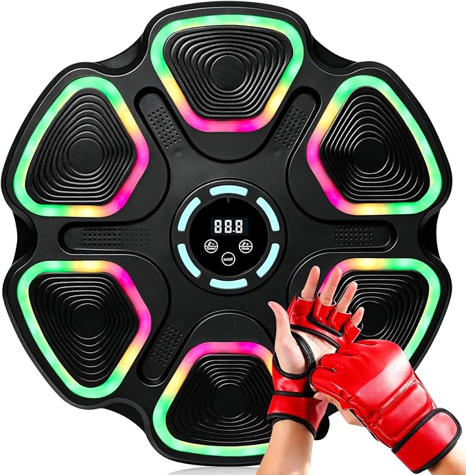 OurStarry Smart Music Boxing Machine for Adults and Kids, Wall Mounted Punching Trainer with Boxing Gloves, LED Electronic Target, 9 Modes and 9 Speeds, Home Gym Workout Equipment