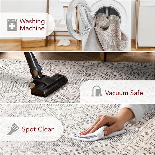 nuLOOM Mia Machine Washable Geometric Medallion Runner Rug, 2' 6" x 8', Light Grey, Rectangular