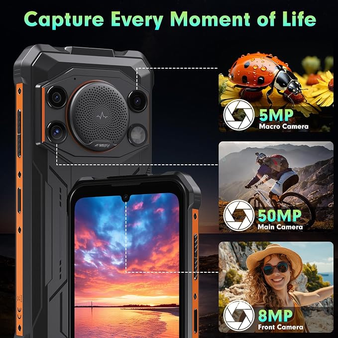 FOSSIBOT F110L Android 15 Rugged Smartphone, 12GB+128GB /2TB Rugged Call Phone, 10000mAh Unlocked Phone 128dB Loud Volume 6.745" 50MP Camera Waterproof Smartphone 4G Dual SIM/Camping Light (Gray)