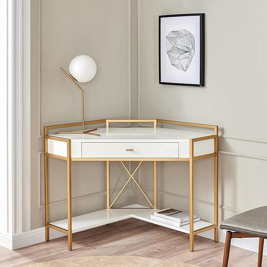 Leick Home 9230-WTGL Claudette Mixed Metal and Wood Desk, 48" W, White/gold