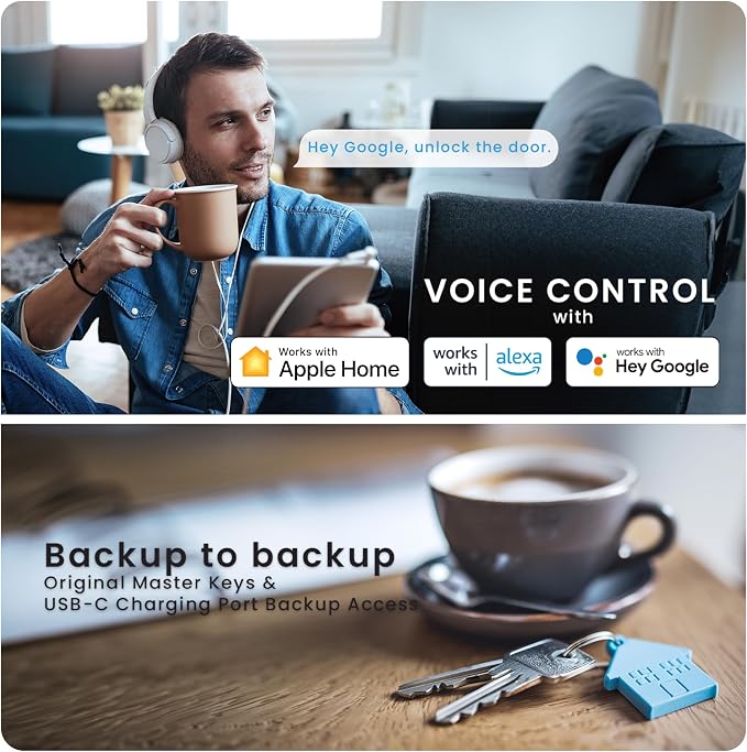 Lockly Secure Pro Smart Door Lock,Fingerprint Keyless Entry Door Lock,Apple Home Key Compatible,Auto Lock, App Remote Control,IP65 Waterproof,Easy Installation
