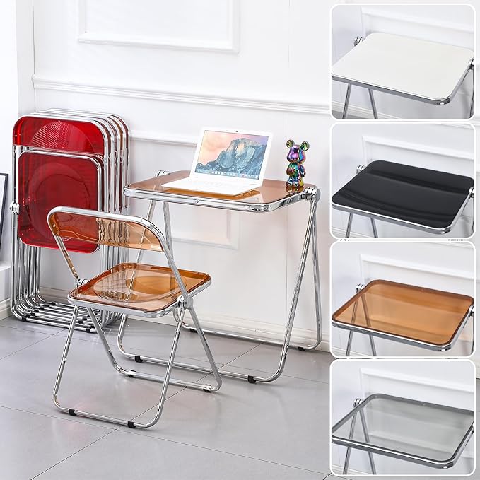 KAIHAOWIN Folding TV Tray Table- Acrylic Foldable Desk No Assembly Required Tiny Desk for Home Office Side Table Small Computer Desk for Small Spaces-Black