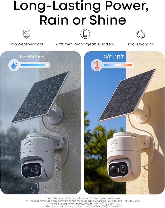 eufy Security eufyCam C37, Security Cameras Wireless Outdoor, 360° Pan & Tilt AI Tracking, 2K Solar Camera, Human/Pet/Vehicle Detection, Flexible Solar Panel, Color Night Vision, No Subscription