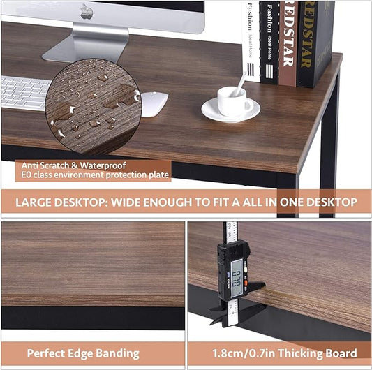 POPRUN Writing Computer Office Desk 59 Inch(60"x 30") Home Office Wooden Writing Study Desk Table, Large Solid Wood Desk, Modern Simple Sturdy Laptop Study Table, Walnut - Solid Tabletop Made of MDF