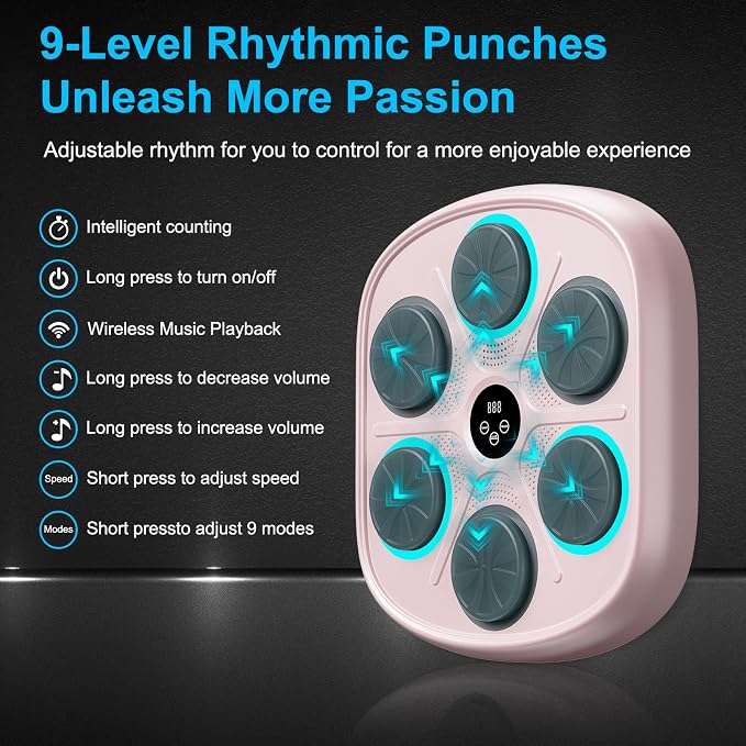 OurStarry Smart Music Boxing Machine for Adults and Kids, Wall Mounted Punching Trainer with Boxing Gloves, LED Electronic Target, 9 Modes and 9 Speeds, Home Gym Workout Equipment