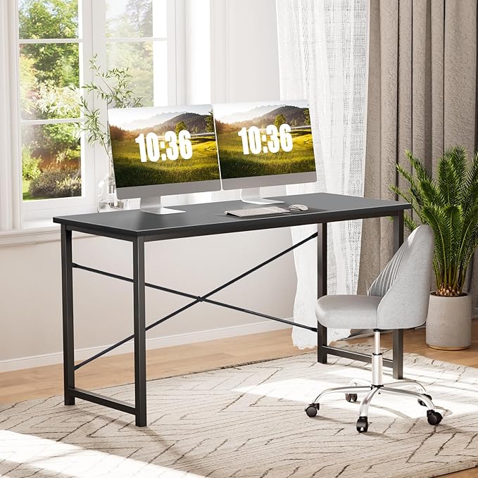 Sweetcrispy 32-Inch Small Computer Desk for Bedroom, Black | Gaming Writing Work and Study Desk for Home Office, Sturdy Metal Frame and Compact Modern Design with X-Shaped
