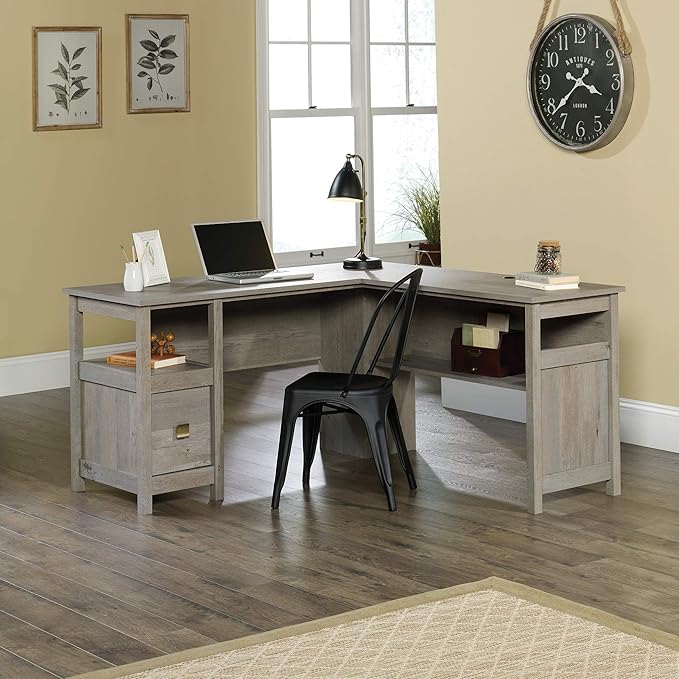 Sauder Cannery Bridge L-Desk, L: 59.06" x W: 59.06" x H: 30.04", Mystic Oak finish