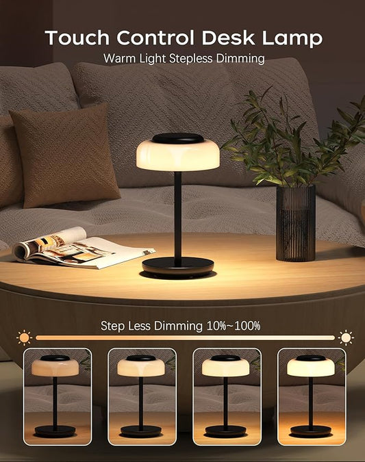 QiMH Battery Operated LED Table Lamp, 5000mAh Cordless Desk Lamp with 3 Level Brightness Touch Control, Mini Rechargeable Night Light for Living Room, Bedroom, Outdoor bar (Black-RGB)