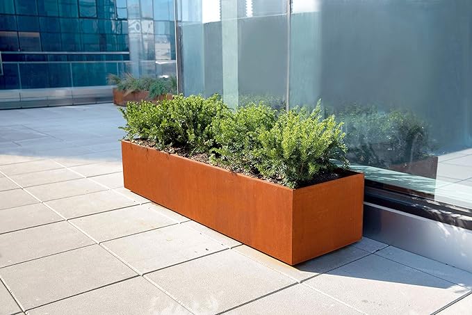 Plantercraft Large Rectangular Planters for Outdoor Plants - 84x24x30 Inch Extra Large Corten Steel Planter Box for Modern Landscape Design - Metal Raised Garden Bed