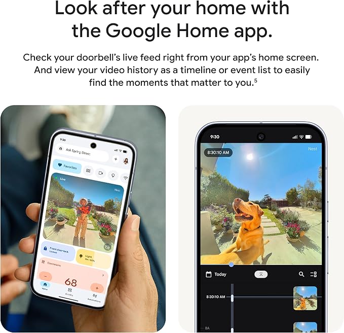 Google Nest Doorbell (Wired, 3rd Gen) - 2K Video, Live View - 2025 - Snow | Video doorbell, 2K HDR, intelligent alerts, color night vision, 2-way audio, works with Google Home & Gemini