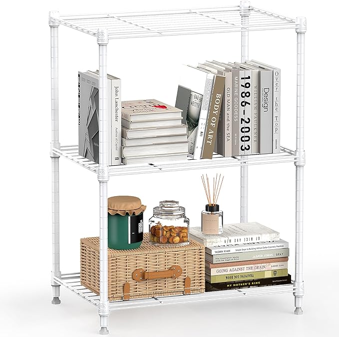 450 lbs Wire Storage Shelving 3-Tier Utility Shelving Unit Steel Organizer Wire Rack for Home,Kitchen,Office,White (11.8" D x 17.7" W x 26.4" H)