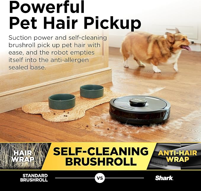 Shark Matrix Plus 2in1 Robot Vacuum & Mop with Sonic Mopping, Matrix Clean, Home Mapping, HEPA Bagless Self Empty Base, CleanEdge, for Pet Hair, Wifi, Black/Silver (RV2610WA)