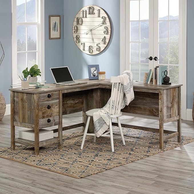 Sauder Cottage Road L-Desk, L: 65.12" x W: 58.66" x H: 29.76", Rustic Cedar finish