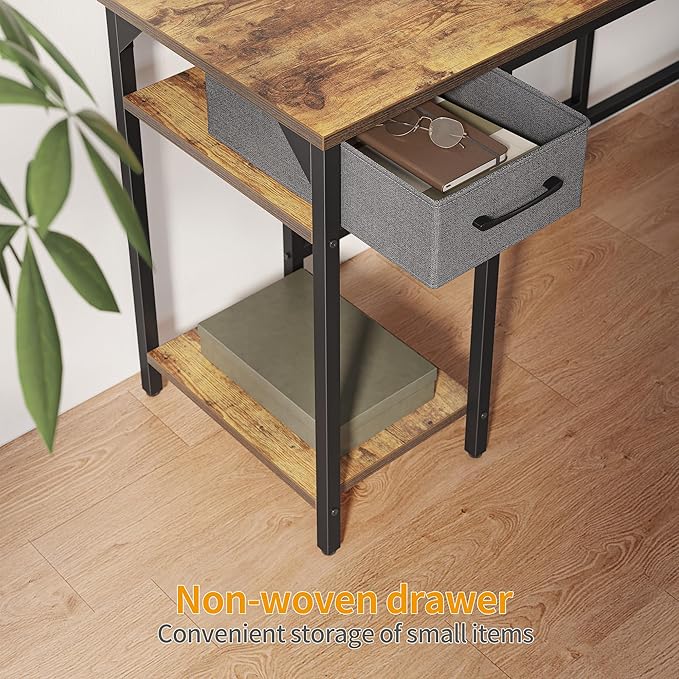BANTI L Shaped Desk with Hutch, 58 inch Corner Computer Desk with Drawer,Home Office Gaming Table Workstation with Storage Bookshelf, Rustic Brown
