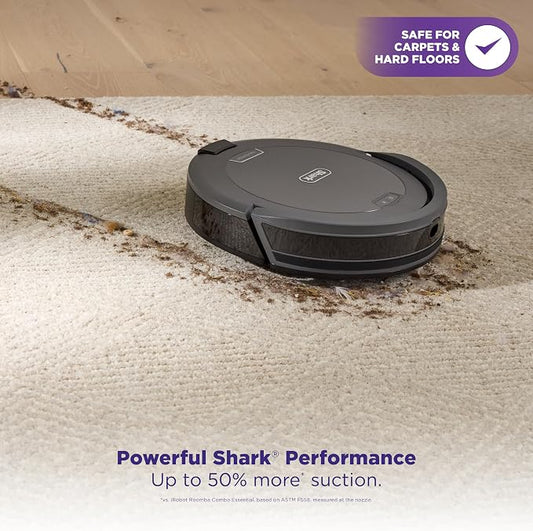 Shark Navigator Robot Vacuum and Self-Empty Base with Bagless 60-Day Capacity Self-Empty Base, SmartPath Navigation, Powerful Pet Hair Pickup, Anti-Hair Wrap, For Carpets & Hard Floors, Grey, RV2100AE