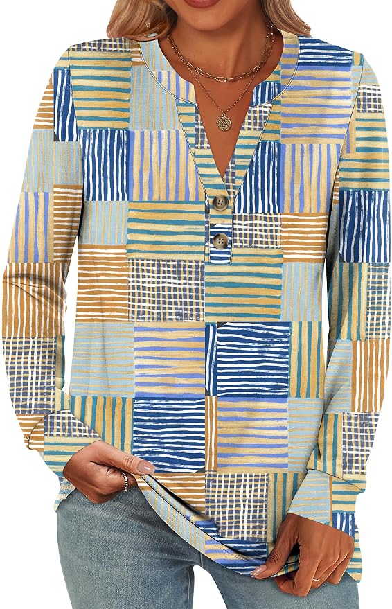 ANRABESS Women's Long Sleeve Shirts 2026 Spring Fashion Dressy Casual Tops Trendy Henley Blouses Cute Work Outfits Clothes
