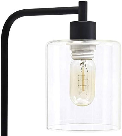 Simple Designs LD1036-BLK Bronson Antique Style Industrial Iron Lantern Desk Bedside Glass Shade Table Lamp, Black