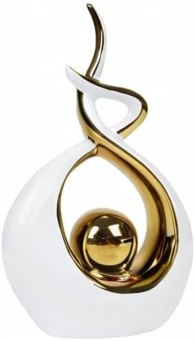 Norrclp Home Decor Modern Abstract Art Ceramic Statue Table Decorations for Dining Room Living Room Office Centerpiece (White and Gold, Small)