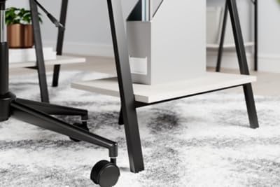 Signature Design by Ashley Bayflynn Modern Home Office Desk or Drafting Table with Sawhorse Legs, White & Black