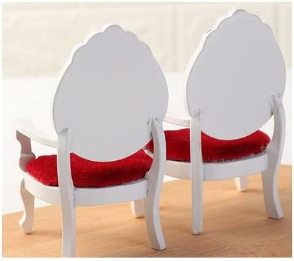 Dollhouse Chair Miniature Furniture Retro Vintage Chair Wooden Accessories 1:12 Chairs Upholstered Victorian Carved Armchair for Christmas Decoration Ornament (C)