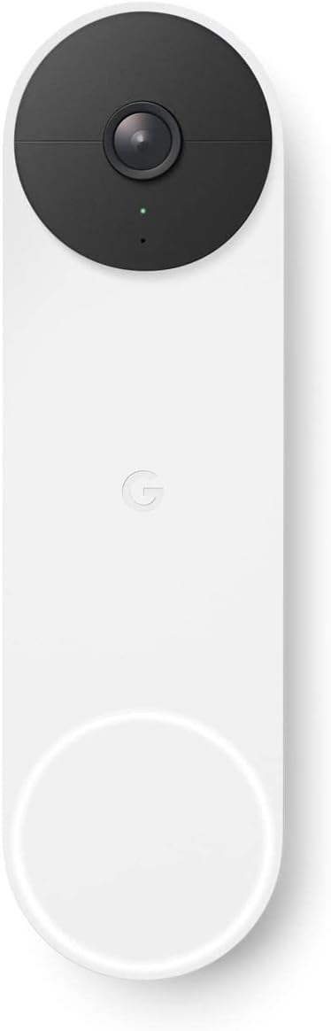 Google Nest Doorbell (Battery) - Snow | 6x digital zoom video doorbell, HD, 24/7 live view, Night vision, HDR, works with Google Home & Gemini