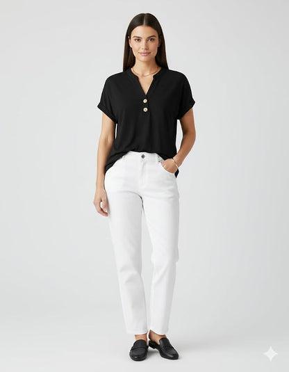 Womens Henley Summer Tops V Neck Button Dressy Casual T Shirts Blouses | Breathable, V-Neck Button, Striped, Loose Fit, Business Casual, Office, Vacation, Spring Summer Tops, Basic Shirts