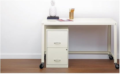 Scranton & Co 18" 2-Drawer Metal Filing Cabinet, Pearl White Finish, Compact Design, Letter-Size Hanging File Storage, Locking Drawers, Easy-Clean Painted Steel, Home Office or Small Office Use