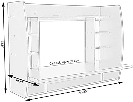 Wall Mount Laptop Office Desk with Shelves, Brown,