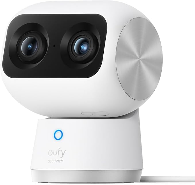 eufy Security 4K Indoor Cam S350, No Subscription, Dual Cameras, 8× Zoom, 360° Coverage, Works as a Pet Camera, Nanny/Senior/Baby Monitor, AI Auto-Tracking, Human/Pet/Cry Detection, 2.4/5 GHz Wi-Fi
