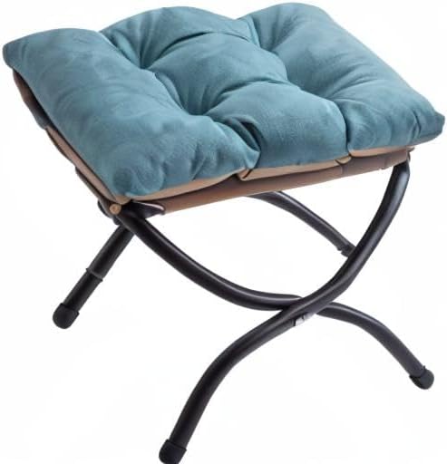 15" Foldable Foot Stool Ottoman with Metal Frame - Washable Blue Upholstered Indoor/Outdoor Footrest for Living Room, Bedroom, Patio - Space-Saving Compact Design