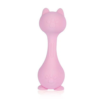 Baby Rattle Teething Toys Cat Silicone Teether Rattles for Baby 0-12 Months Food Grade Silicone (Pink)